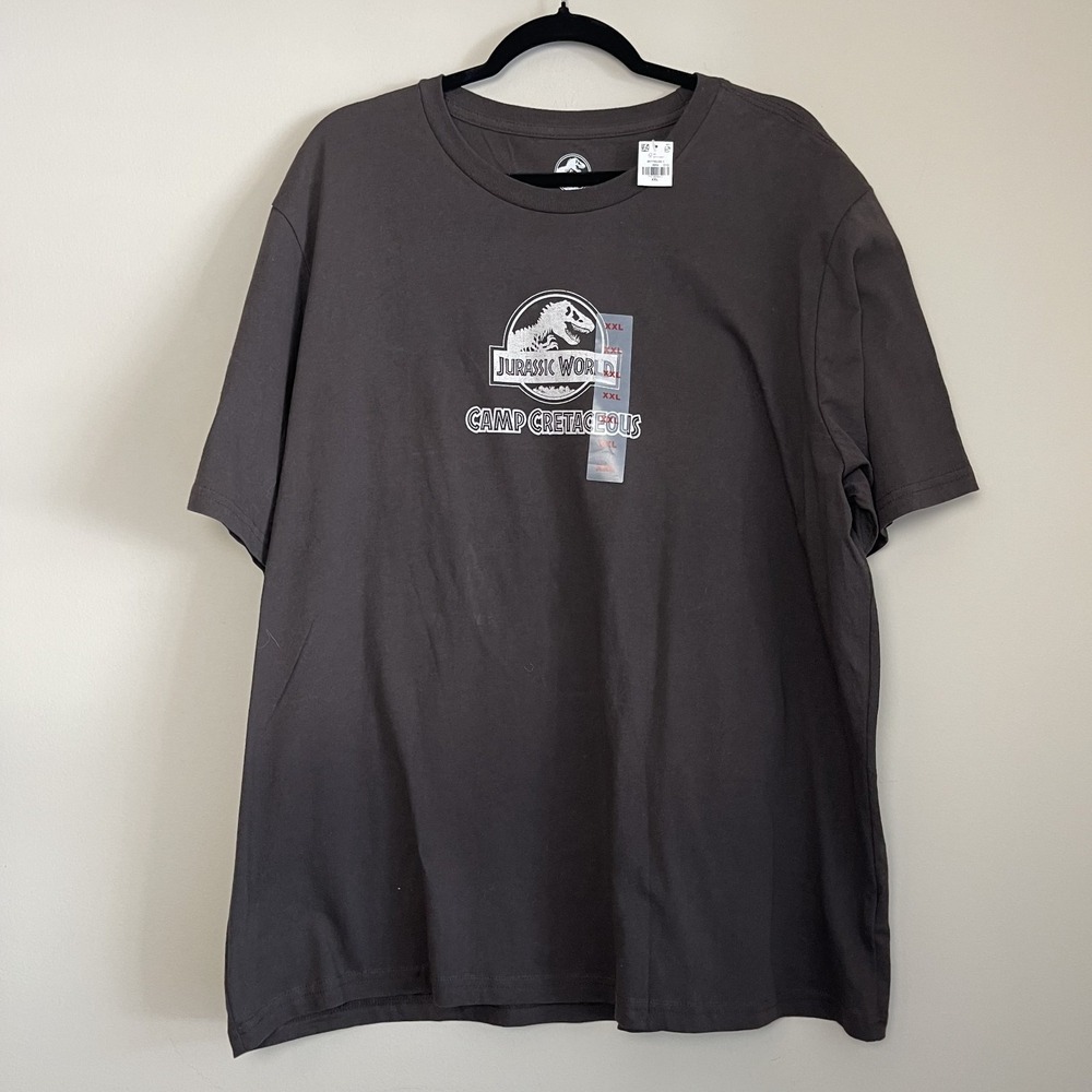 NWT Jurassic World Brown T-Shirt Journey Begins Camp Creations Mens Crewneck